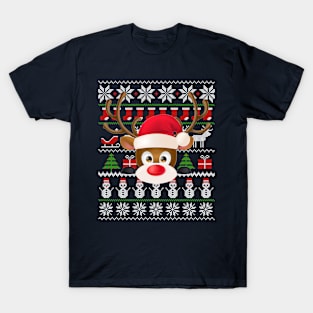 Funny Reindeer Rudolph Santa Ugly Christmas Sweater Gift T-Shirt